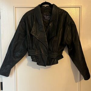 Vintage 80's Leather Cropped Motorcycle Moto Jacket - Size Small